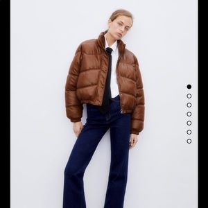NWT zara faux leather puffer jacket brown size medium